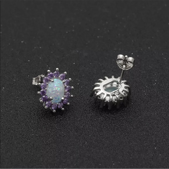 New Opal Oval Amethyst Stud Earrings - Picture 5 of 7